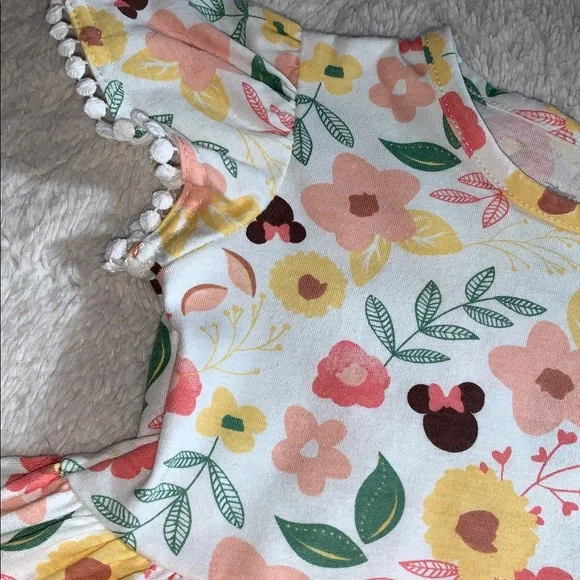 NWT Disney Minnie Mouse Floral 2pc Set Yellow & Pink 18M - Picture 7 of 11